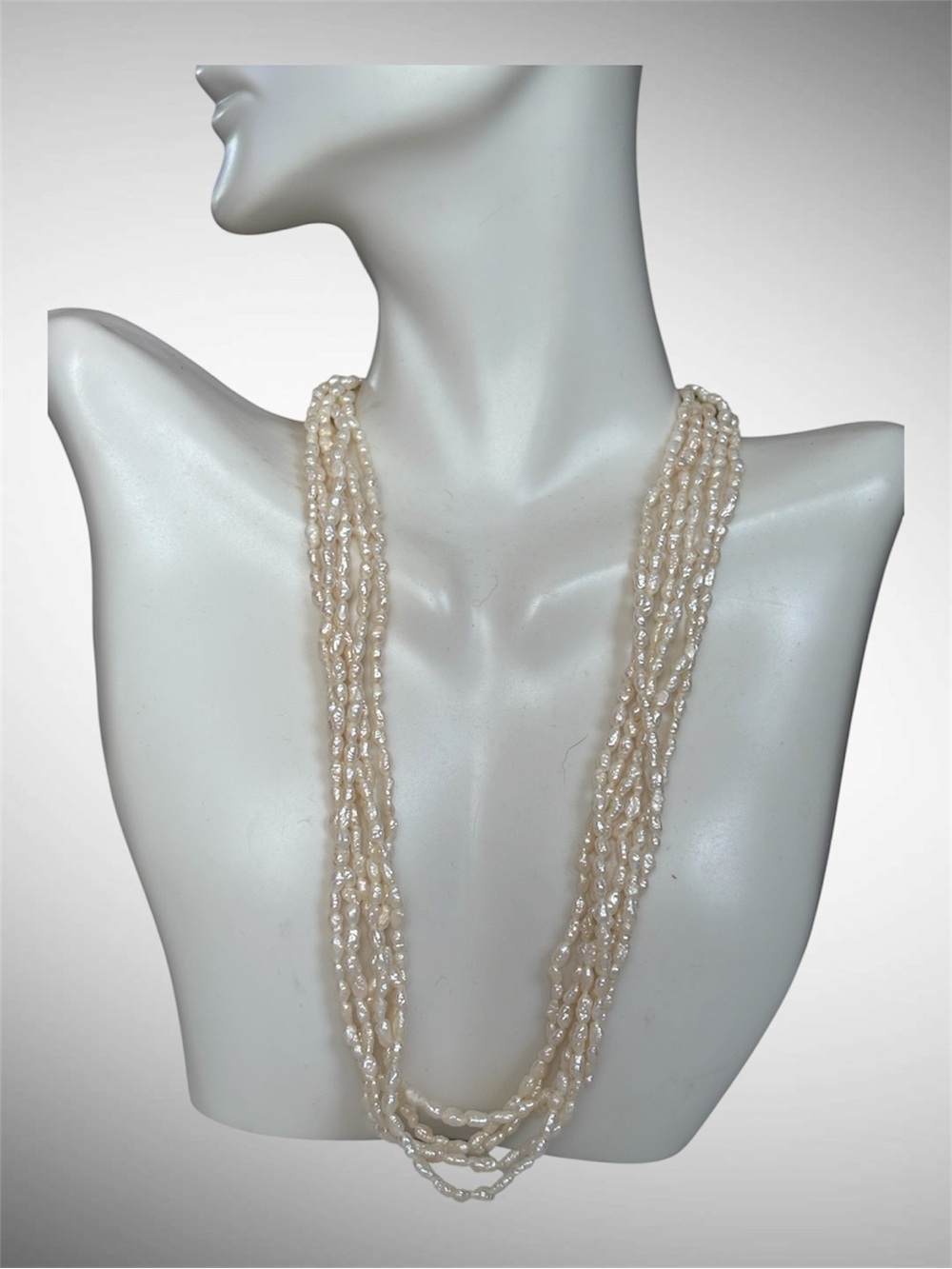 🌼VTG Multi-Strand Freshwater Rice Pearl Sterling Silver Heart Clasp Necklace